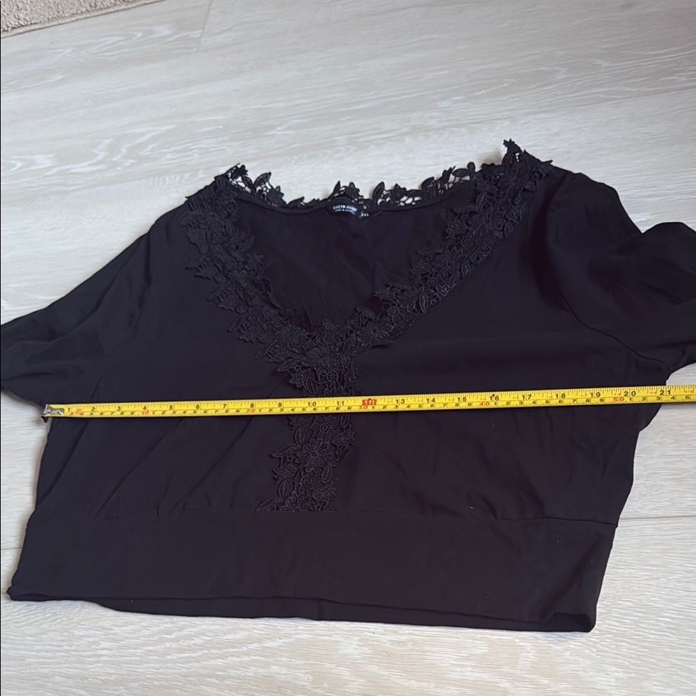 3/$10 Black Floral Crochet Detail Bell Sleeve Blouse - Picture 4 of 7